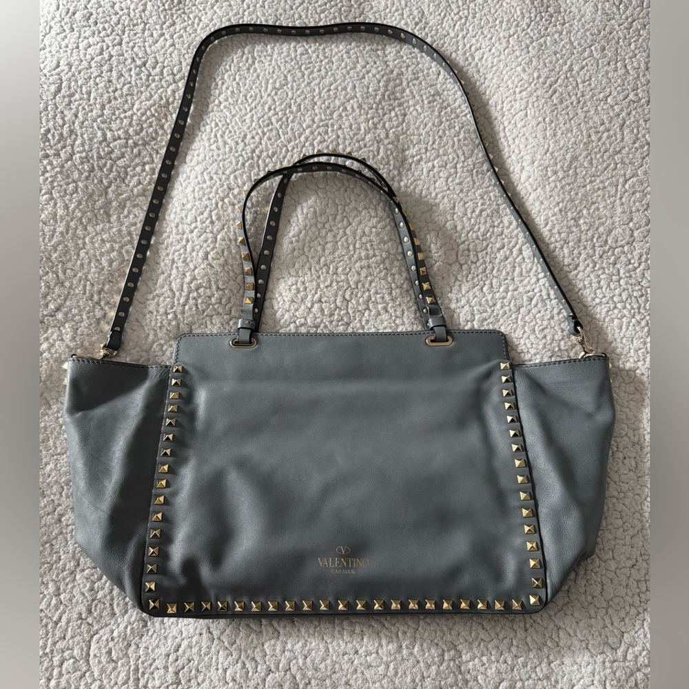 Valentino Garavani Rockstud Trapeze Large Dust Blue Satchel Tote